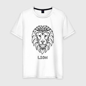 Мужская футболка хлопок с принтом Лев в Белгороде, 100% хлопок | прямой крой, круглый вырез горловины, длина до линии бедер, слегка спущенное плечо. | гороскоп | животные | зодиак | лев | чёрно белый | чёрный