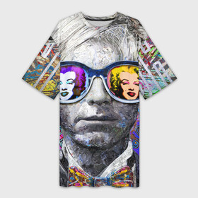 Платье-футболка 3D с принтом Andy Warhol (Энди Уорхол) в Белгороде,  |  | andy warhol | warhol | бабочка | берюзовая | бирюзовая мэрилин | галстук бабочка | картина | мерелин | мерлин | мэрелин | мэрилин | очки | портрет | уорхол | энди уорхол | эндрю уорхол