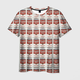 Мужская футболка 3D с принтом Суп как искусство в Белгороде, 100% полиэфир | прямой крой, круглый вырез горловины, длина до линии бедер | Тематика изображения на принте: банки | суп | томат | томатный суп | энди уорхолл