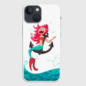 Чехол для iPhone 13 mini с принтом Русалка на якоре в Белгороде,  |  | водолей | волна | волны | девочка | девчонка | море | мультик | мультфильм | океан | русалка | русалочка | рыба | рыбка | улыбка | хвост | хвостик | якорь