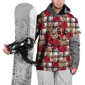 Накидка на куртку 3D с принтом Розы в клеточку в Белгороде, 100% полиэстер |  | Тематика изображения на принте: абстракция | паттерн | розы | текстуры | узоры | цветочки | цветы
