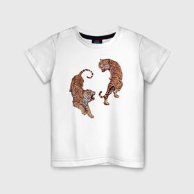 Детская футболка хлопок с принтом Тигры в Белгороде, 100% хлопок | круглый вырез горловины, полуприлегающий силуэт, длина до линии бедер | глаза усы | животные | звери | киса | кот | котик | пушистый | рыжий | тигр | уши | хвост