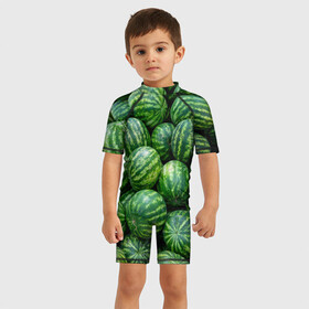 Детский купальный костюм 3D с принтом Арбузы в Белгороде, Полиэстер 85%, Спандекс 15% | застежка на молнии на спине | арбуз | арбузы | зеленый | много | текстура | фрукт | ягода