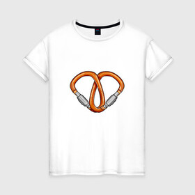 Женская футболка хлопок с принтом Carabiners love в Белгороде, 100% хлопок | прямой крой, круглый вырез горловины, длина до линии бедер, слегка спущенное плечо | carabiners | gwaenor | love | альпинизм | карабин | любовь | сердце | скалолазание