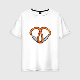 Женская футболка хлопок Oversize с принтом Carabiners love в Белгороде, 100% хлопок | свободный крой, круглый ворот, спущенный рукав, длина до линии бедер
 | carabiners | gwaenor | love | альпинизм | карабин | любовь | сердце | скалолазание