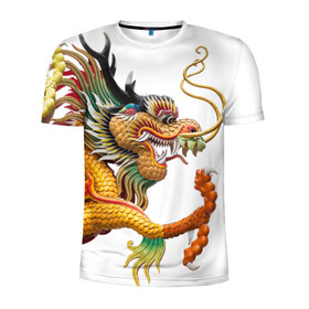 Мужская футболка 3D спортивная с принтом Желтый китайский дракон 3D в Белгороде, 100% полиэстер с улучшенными характеристиками | приталенный силуэт, круглая горловина, широкие плечи, сужается к линии бедра | Тематика изображения на принте: азиатский дракон | дракон | дракон 3d | дракон 3д | желтый | желтый азиатский дракон | желтый дракон | желтый китайский дракон | желтый японский дракон | золотой | золотой дракон