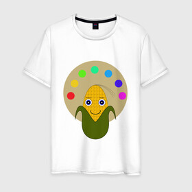 Мужская футболка хлопок с принтом Кукуруза Художник в Белгороде, 100% хлопок | прямой крой, круглый вырез горловины, длина до линии бедер, слегка спущенное плечо. | краски | кукуруза | палитра | художник