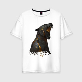 Женская футболка хлопок Oversize с принтом Panther в Белгороде, 100% хлопок | свободный крой, круглый ворот, спущенный рукав, длина до линии бедер
 | animals | животное | золото | клыки | пасть | чёрная пантера
