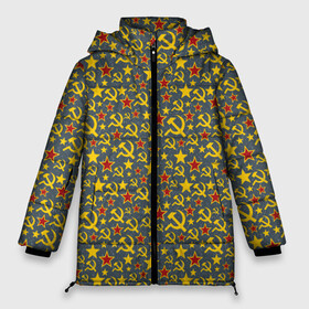 Женская зимняя куртка Oversize с принтом Серп и Молот в Белгороде, верх — 100% полиэстер; подкладка — 100% полиэстер; утеплитель — 100% полиэстер | длина ниже бедра, силуэт Оверсайз. Есть воротник-стойка, отстегивающийся капюшон и ветрозащитная планка. 

Боковые карманы с листочкой на кнопках и внутренний карман на молнии | 1 мая | russia | ussr | коммунизм | комсомол | красная звезда | красный октябрь | ленин | партия | пионер | родина | рожден в ссср | россия | серп и молот | совдеп | советский союз | советское государство