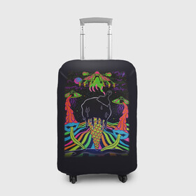 Чехол для чемодана 3D с принтом Психоделика НЛО в Белгороде, 86% полиэфир, 14% спандекс | двустороннее нанесение принта, прорези для ручек и колес | pop art | арт | инопланетяне | космос | летающая тарелка | мороженное | нло | ногти | психодел | психоделика | радуга | рука