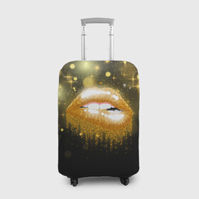 Чехол для чемодана 3D с принтом Губы в Белгороде, 86% полиэфир, 14% спандекс | двустороннее нанесение принта, прорези для ручек и колес | блестки | блестящий | губки | губы | желтый | звезды | краски | отпечаток | поцелуй | розовый | сверкает