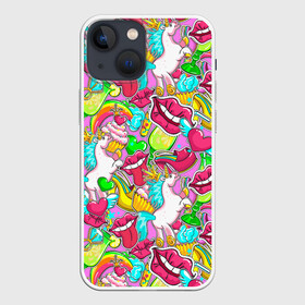 Чехол для iPhone 13 mini с принтом Губы фреш в Белгороде,  |  | губки | губы | единорог | зубы | коктейль | корона | краски | пирог | пирожное | поцелуй | радуга | разводы | розовый | сердце | сочный | туфли | улыбки | фрукты | цвет | цвета | язык
