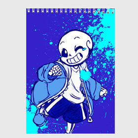 Скетчбук с принтом UNDERTALE SANS BLUE в Белгороде, 100% бумага
 | 48 листов, плотность листов — 100 г/м2, плотность картонной обложки — 250 г/м2. Листы скреплены сверху удобной пружинной спиралью | sans | undertale | андертале | андертейл | гтвукефду | игра | подземная история | подземная сказка | санс | ундертале