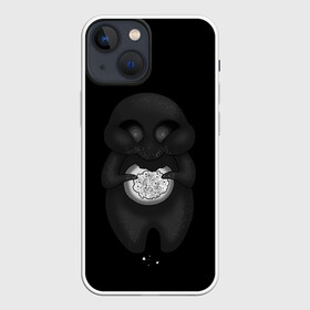 Чехол для iPhone 13 mini с принтом Ом ном ном в Белгороде,  |  | black | cute | dark | gothic | gourmand | gray | monochrome | mork2028 | shadow | булочка | готический | еда | милый | монохромный | морк2028 | обжора | пухляш | тёмный | тень | тьма | чёрно белый