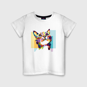 Детская футболка хлопок с принтом Разноцветный котэ в Белгороде, 100% хлопок | круглый вырез горловины, полуприлегающий силуэт, длина до линии бедер | colorful | арт | иллюстрация | киска | котёнок