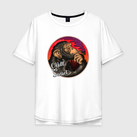 Мужская футболка хлопок Oversize с принтом Chill on sunset в Белгороде, 100% хлопок | свободный крой, круглый ворот, “спинка” длиннее передней части | chill | sunset | арт | иллюстрация
