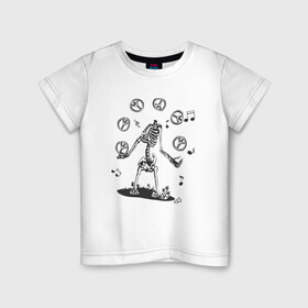 Детская футболка хлопок с принтом Peace & Music в Белгороде, 100% хлопок | круглый вырез горловины, полуприлегающий силуэт, длина до линии бедер | любовь | мир | музыка | ноты | скелет | хиппи | черно белый