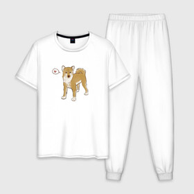 Мужская пижама хлопок с принтом Сиба-Ину в Белгороде, 100% хлопок | брюки и футболка прямого кроя, без карманов, на брюках мягкая резинка на поясе и по низу штанин
 | домашнее животное | животное | милая собака | сердечко | сиба ину | собака