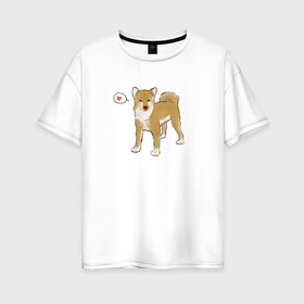 Женская футболка хлопок Oversize с принтом Сиба-Ину в Белгороде, 100% хлопок | свободный крой, круглый ворот, спущенный рукав, длина до линии бедер
 | домашнее животное | животное | милая собака | сердечко | сиба ину | собака