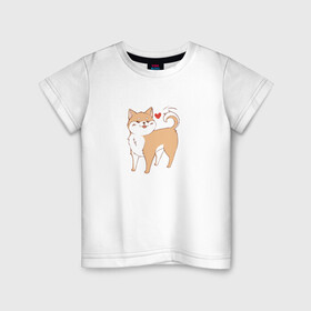 Детская футболка хлопок с принтом Сиба-Ину в Белгороде, 100% хлопок | круглый вырез горловины, полуприлегающий силуэт, длина до линии бедер | домашнее животное | животное | милая собака | сердечко | сиба ину | собака
