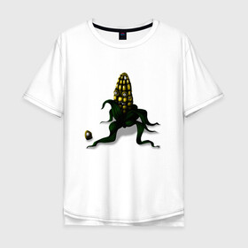 Мужская футболка хлопок Oversize с принтом Злая кукуруза в Белгороде, 100% хлопок | свободный крой, круглый ворот, “спинка” длиннее передней части | еда | кукуруза | овощи | страшное | хоррор