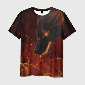 Мужская футболка 3D с принтом ОГНЕНЫЙ ВОЛК, 3d в Белгороде, 100% полиэфир | прямой крой, круглый вырез горловины, длина до линии бедер | боевойоскал | волк | глаза | гнев | злой | зубы | искра | огонь | пламья | страшный | уголёк | языкипламени | ярость