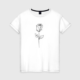 Женская футболка хлопок с принтом Роза одинокая в Белгороде, 100% хлопок | прямой крой, круглый вырез горловины, длина до линии бедер, слегка спущенное плечо | контур | линии | минимализм | узор | цветок | черный | эскиз