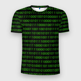 Мужская футболка 3D спортивная с принтом Двоичный код в Белгороде, 100% полиэстер с улучшенными характеристиками | приталенный силуэт, круглая горловина, широкие плечи, сужается к линии бедра | Тематика изображения на принте: binary code | code | programming | двоичный код | код | нули и единицы | программирование
