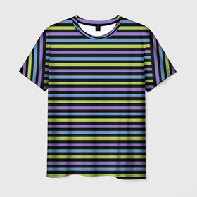 Мужская футболка 3D с принтом Веселая полосочка в Белгороде, 100% полиэфир | прямой крой, круглый вырез горловины, длина до линии бедер | зелёный | полоска | простая | просто полоска | сиреневый
