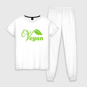 Женская пижама хлопок с принтом Vegan Power в Белгороде, 100% хлопок | брюки и футболка прямого кроя, без карманов, на брюках мягкая резинка на поясе и по низу штанин | green | greenpaece | nature | sport | vegan | yoga | веган | вегетарианец | гринпис | еда | животные | жизнь | здоровье | зеленый | йога | мир | овощи | пища | планета | природа | растение | спорт | тело | фрукты