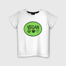 Детская футболка хлопок с принтом Vegan Family в Белгороде, 100% хлопок | круглый вырез горловины, полуприлегающий силуэт, длина до линии бедер | green | greenpaece | nature | sport | vegan | yoga | веган | вегетарианец | гринпис | еда | животные | жизнь | здоровье | зеленый | йога | мир | овощи | пища | планета | природа | растение | спорт | тело | фрукты