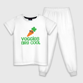 Детская пижама хлопок с принтом Veggies Are Cool в Белгороде, 100% хлопок |  брюки и футболка прямого кроя, без карманов, на брюках мягкая резинка на поясе и по низу штанин
 | Тематика изображения на принте: green | greenpaece | nature | sport | vegan | yoga | веган | вегетарианец | гринпис | еда | животные | жизнь | здоровье | зеленый | йога | мир | овощи | пища | планета | природа | растение | спорт | тело | фрукты
