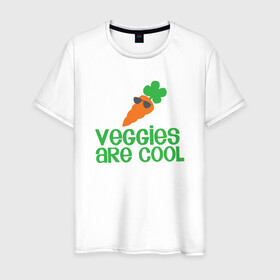 Мужская футболка хлопок с принтом Veggies Are Cool в Белгороде, 100% хлопок | прямой крой, круглый вырез горловины, длина до линии бедер, слегка спущенное плечо. | Тематика изображения на принте: green | greenpaece | nature | sport | vegan | yoga | веган | вегетарианец | гринпис | еда | животные | жизнь | здоровье | зеленый | йога | мир | овощи | пища | планета | природа | растение | спорт | тело | фрукты