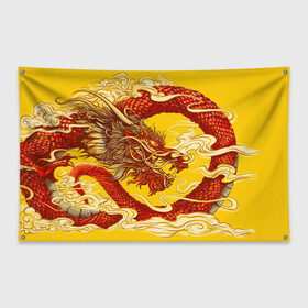 Флаг-баннер с принтом Китайский Дракон, China Dragon в Белгороде, 100% полиэстер | размер 67 х 109 см, плотность ткани — 95 г/м2; по краям флага есть четыре люверса для крепления | chinese dragon | dhina dragon | dragon | азиатский дракон | восточный дракон | дракон | китайские драконы | китайский дракон | красный дракон | традиционный китайский дракон | японский дракон