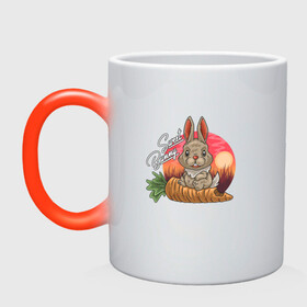 Кружка хамелеон с принтом Sweet Bunny в Белгороде, керамика | меняет цвет при нагревании, емкость 330 мл | Тематика изображения на принте: закат | иллюстрация | крольченок | морковь | сладкий кролик