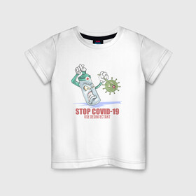 Детская футболка хлопок с принтом Stop Covid в Белгороде, 100% хлопок | круглый вырез горловины, полуприлегающий силуэт, длина до линии бедер | stop | вирус | иллюстрация | коронавирус | остановим