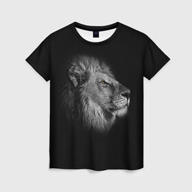 Женская футболка 3D с принтом Гордый лев в Белгороде, 100% полиэфир ( синтетическое хлопкоподобное полотно) | прямой крой, круглый вырез горловины, длина до линии бедер | взгляд | грива | зверь | кот | кошка | лев | мудрость | профиль | царь
