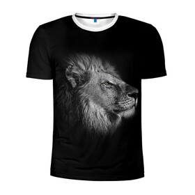 Мужская футболка 3D спортивная с принтом Гордый лев в Белгороде, 100% полиэстер с улучшенными характеристиками | приталенный силуэт, круглая горловина, широкие плечи, сужается к линии бедра | взгляд | грива | зверь | кот | кошка | лев | мудрость | профиль | царь