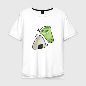 Мужская футболка хлопок Oversize с принтом Коктейль и онигири в Белгороде, 100% хлопок | свободный крой, круглый ворот, “спинка” длиннее передней части | еда | лёд | лето | эстетика | япония