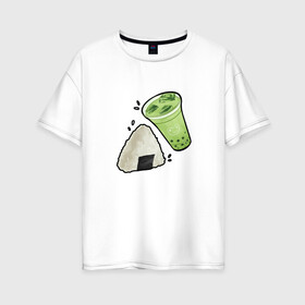 Женская футболка хлопок Oversize с принтом Коктейль и онигири в Белгороде, 100% хлопок | свободный крой, круглый ворот, спущенный рукав, длина до линии бедер
 | еда | лёд | лето | эстетика | япония