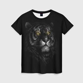Женская футболка 3D с принтом Тигр в Белгороде, 100% полиэфир ( синтетическое хлопкоподобное полотно) | прямой крой, круглый вырез горловины, длина до линии бедер | взгляд | глаза | киса | киска | кот | котик | котяра | профиль | пушистый | тигр | усы