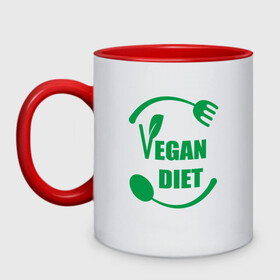 Кружка двухцветная с принтом Vegan Diet в Белгороде, керамика | объем — 330 мл, диаметр — 80 мм. Цветная ручка и кайма сверху, в некоторых цветах — вся внутренняя часть | Тематика изображения на принте: green | greenpaece | nature | sport | vegan | yoga | веган | вегетарианец | гринпис | диета | еда | животные | жизнь | здоровье | зеленый | йога | мир | овощи | пища | планета | природа | растение | спорт | тело | фрукты