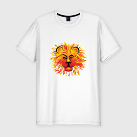 Мужская футболка хлопок Slim с принтом Лев Солнце в Белгороде, 92% хлопок, 8% лайкра | приталенный силуэт, круглый вырез ворота, длина до линии бедра, короткий рукав | желтый. красный | лев | лето | по гороскопу. знаки зодиака. подарить льву | солнце