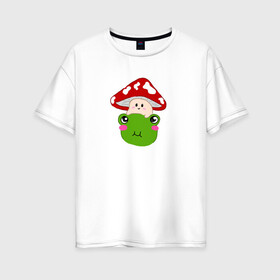 Женская футболка хлопок Oversize с принтом Милый мухомор и лягушка  в Белгороде, 100% хлопок | свободный крой, круглый ворот, спущенный рукав, длина до линии бедер
 | гриб | жаба | лягушка | мухомор | растение