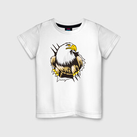 Детская футболка хлопок с принтом Орел 3D в Белгороде, 100% хлопок | круглый вырез горловины, полуприлегающий силуэт, длина до линии бедер | Тематика изображения на принте: eagle | орел | орленок | орлиный взгляд | птица | птичка | хищная птица