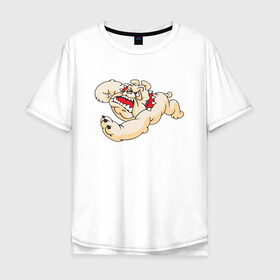 Мужская футболка хлопок Oversize с принтом Бульдог в прыжке в Белгороде, 100% хлопок | свободный крой, круглый ворот, “спинка” длиннее передней части | dog | бульдог | злой | пес | псина | собака | собачка | сторожевой пес