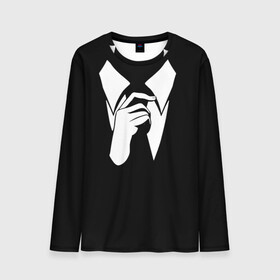 Мужской лонгслив 3D с принтом Смокинг | Поправляю галстук в Белгороде, 100% полиэстер | длинные рукава, круглый вырез горловины, полуприлегающий силуэт | анонимус. | галстук | люди в чёрном | минимализм | рубашка | строгость