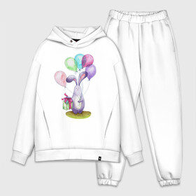 Мужской костюм хлопок OVERSIZE с принтом Зай с шариками в Белгороде,  |  | birthday | bunny | gift | lilac | pink | spring | summer | watercolor | акварель | воздушныешары | деньрождения | зайчик | подарок | праздник | розовый | сиреневый