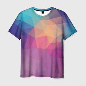 Мужская футболка 3D с принтом Цветные полигоны - Градиент в Белгороде, 100% полиэфир | прямой крой, круглый вырез горловины, длина до линии бедер | color | geometry | gradient | polygon | геометрия | градиент | полигон | цвет