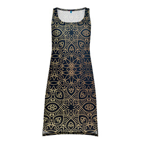 Платье-майка 3D с принтом ПерсидСкие Узоры в Белгороде, 100% полиэстер | полуприлегающий силуэт, широкие бретели, круглый вырез горловины, удлиненный подол сзади. | абстракция | золотистая | золото | узор | узоры